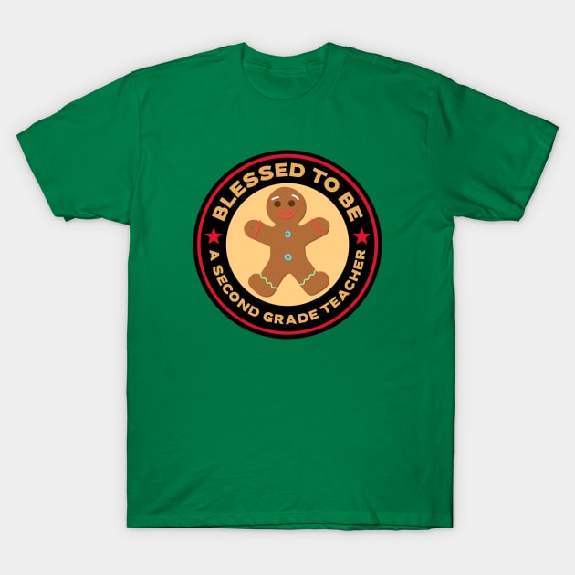 Blessed To Be A Second Grade Teacher Gingerbread Man T-Shirt by Mountain Morning Graphics